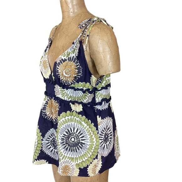 BCBGMAXAZRIA Sleeveless/Tank Top Blouse 100% Cotton Abstract Floral Blue 270A - Picture 4 of 9